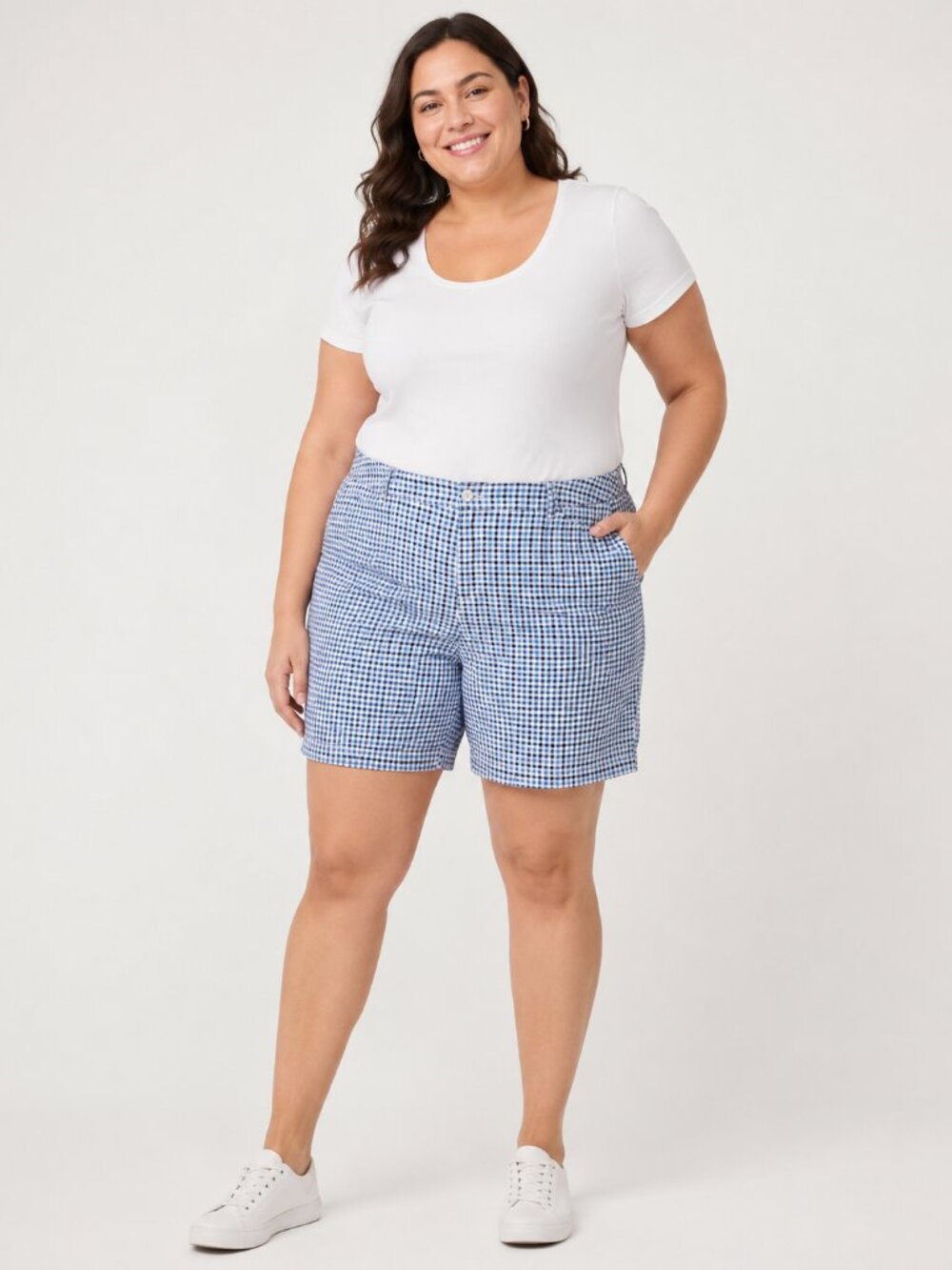 St. John’s Bay Blue White Gingham Bermuda Shorts Plus Size 22W Classic Preppy